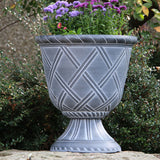 42cm Lattice Urn Black/White Plant Pot Outdoor Pots