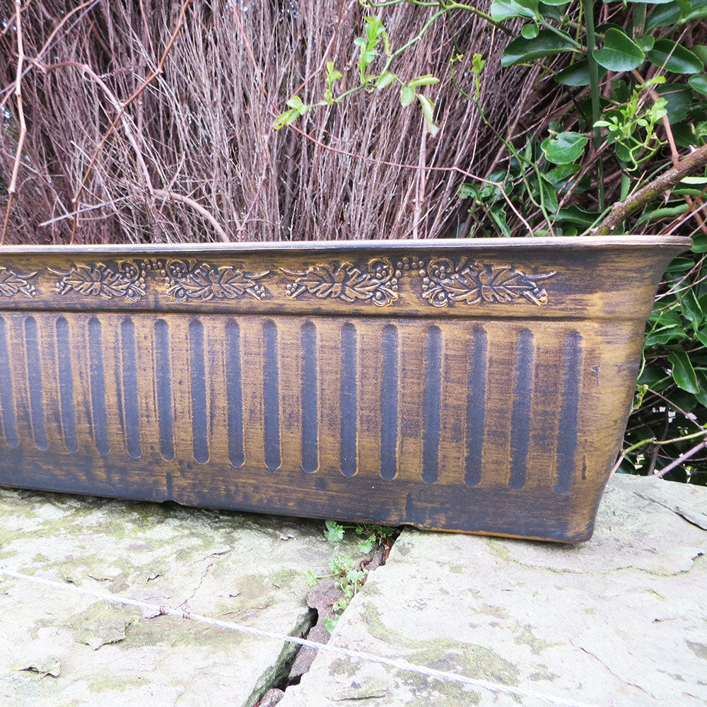 78cm Floral Fluted Trough Gold Plant Pot Outdoor Pots