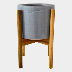 Anzio Warm Grey Planter with Wooden Stand 38.5cm Height 24cm Dia Pots & Planters