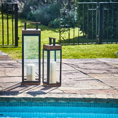 Grace Tall Lantern in Acacia Wood and Black 52cm Height 15cm Width Pots & Planters
