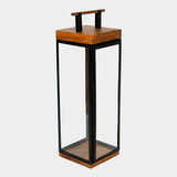 Grace Tall Lantern in Acacia Wood and Black 52cm Height 15cm Width Pots & Planters