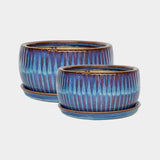 Sapphire Round Reactive Glaze Bonsai Planter Set of 2 Pots & Planters