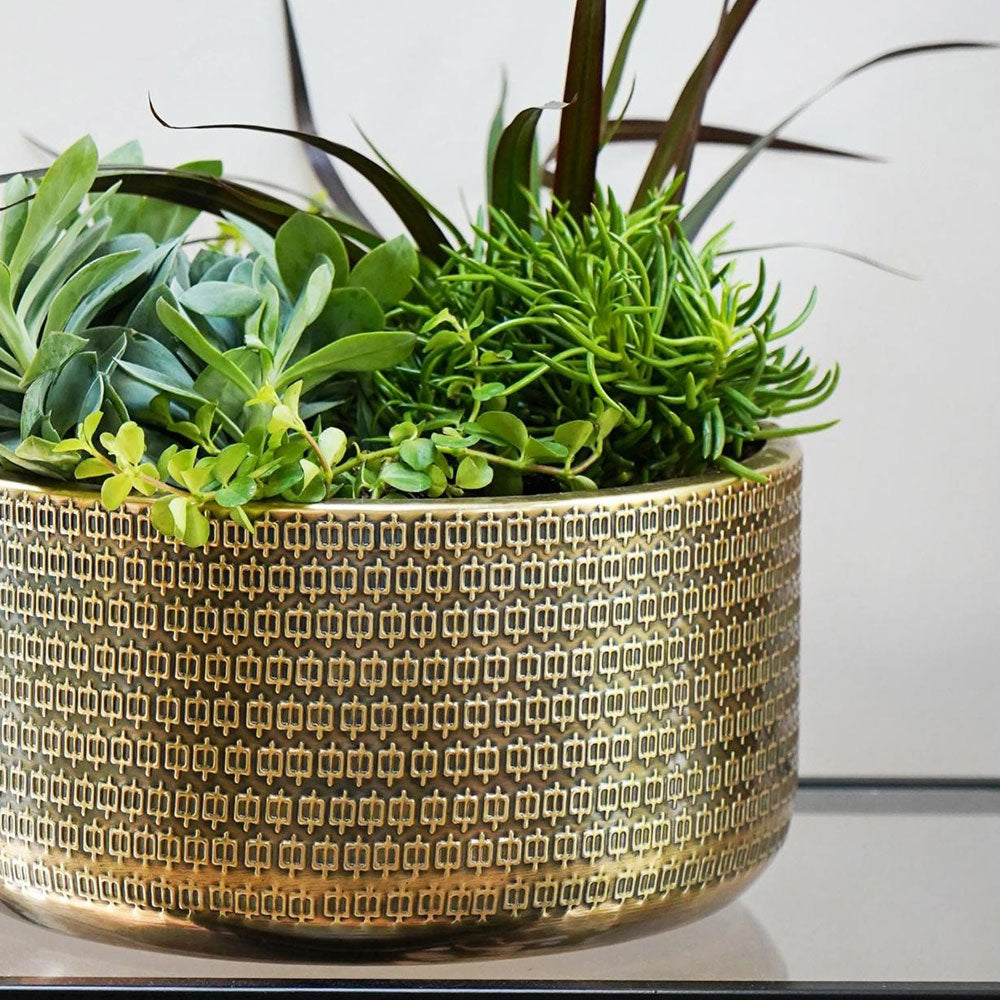 Solis Embossed Bowl Gold 15cm Height 30cm Dia Pots & Planters