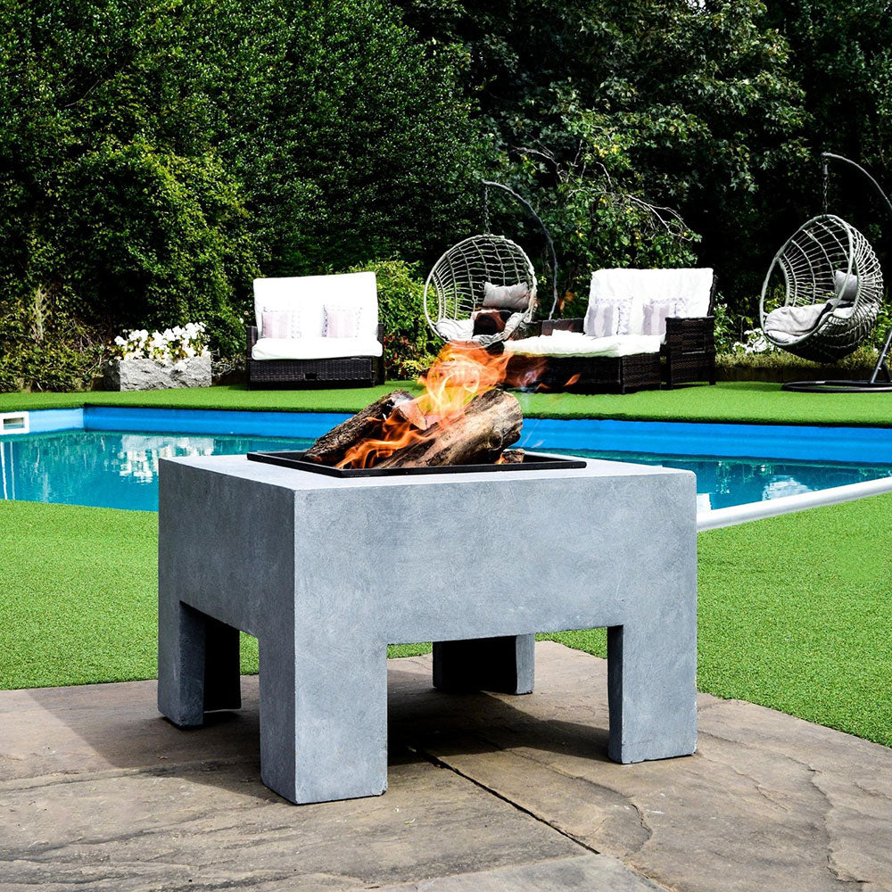 Square Fire Bowl & Square Console Cement 40cm Height 58cm Width Pots & Planters
